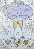 Son & Daughter In Law Anniversary - Champagne Glasses & Hearts Lilac