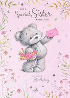 Sister Birthday - Large Cute Envelope & Flowers