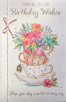 Open Female Birthday - Traditional Teacup & Flowers