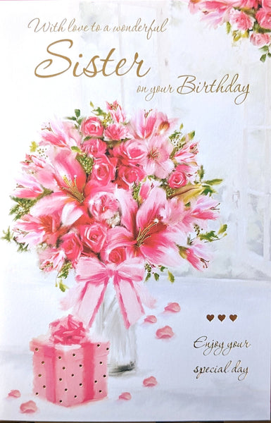 Sister Birthday - Pink Flower Words