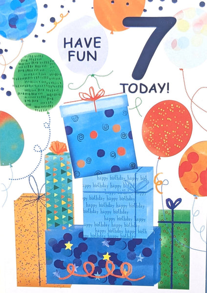 7 Boy Birthday - Gift Boxes & Balloons