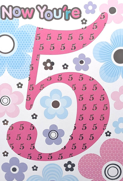 5 Girl Birthday - Pink 5 & Flowers