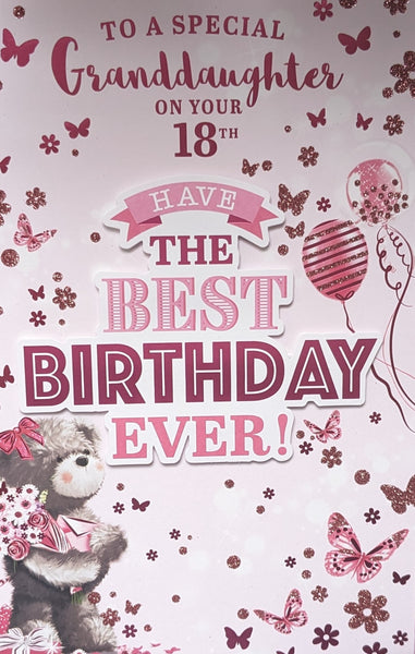 Granddaughter 18 Birthday - Large 8 Page Cute Balloons