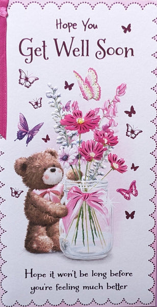 Get Well cute bear holding banner – Cards Delights