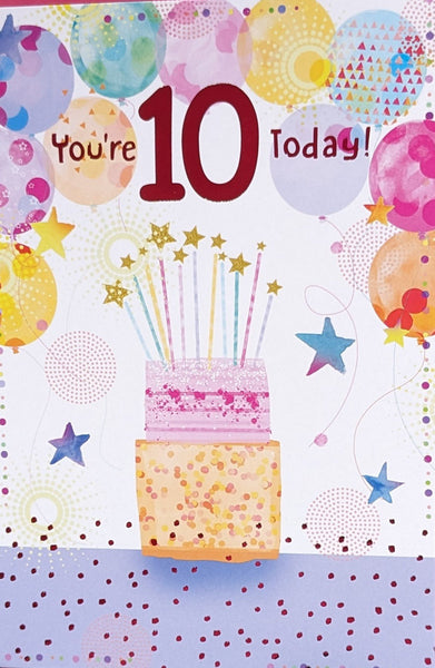 10 Girl Birthday - Balloons & Cake