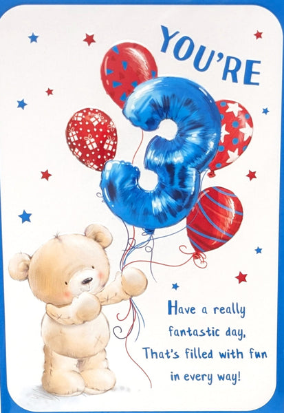 3 Boy Birthday - Cute Blue Balloon