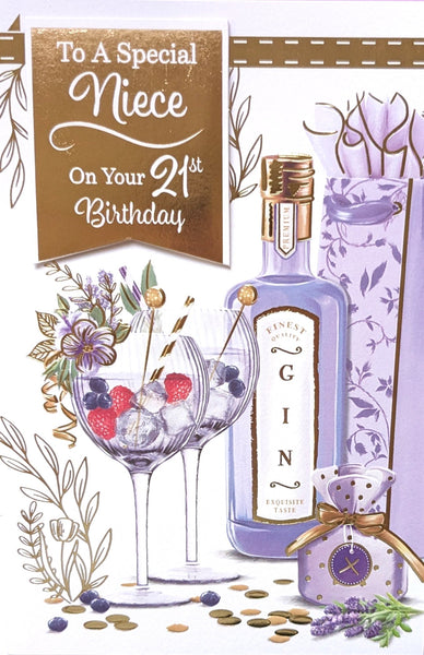 Niece 21 Birthday - Gin Bottle & Glasses