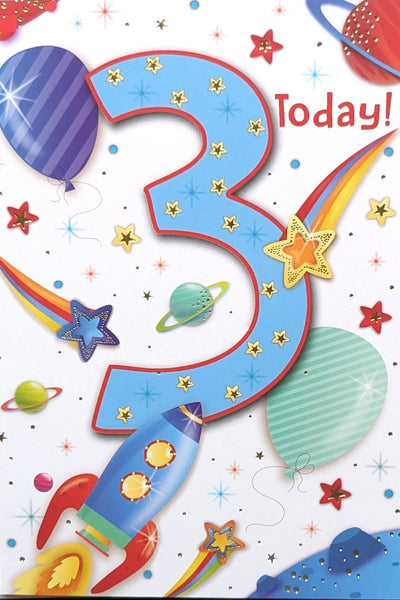3 Boy Birthday - Rocket & Planets