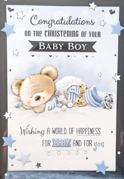 Boys Christening - Cute Sleeping Bear