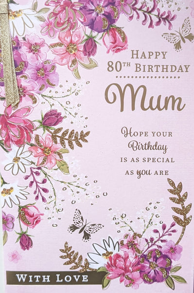 Mum 80 Birthday - Purple & Gold Flowers