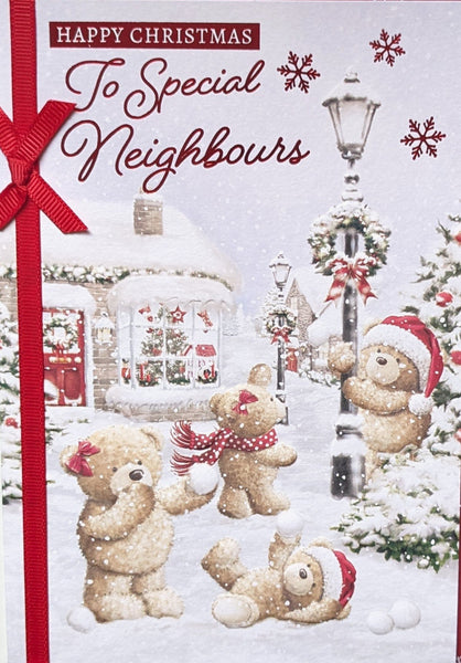 Neighbours Christmas - Cute Bears Playing In Snow