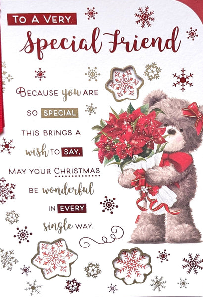 Friend Christmas - Cute Brown Bear With Bouquet