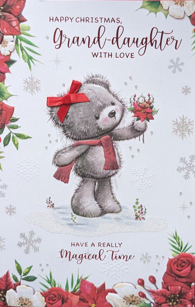 Granddaughter Christmas - Cute Grey Bear With Bow