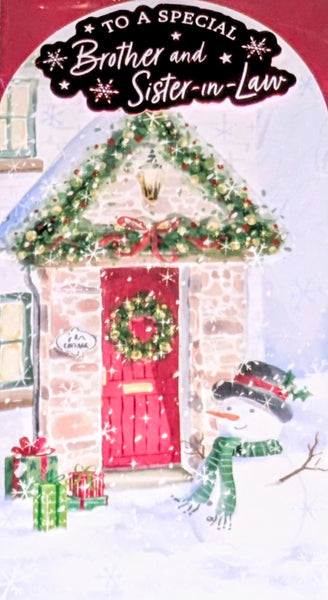 Brother & Sister In Law Christmas - Slim Traditional Door & Snowman
