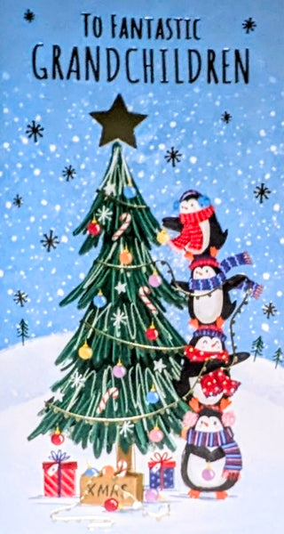 Grandchildren Christmas - Slim Penguins & Tree