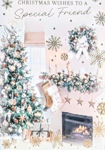 Friend Christmas - Traditional Fireplace & Stockings