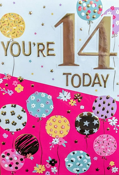 14 Girl Birthday - Pink Balloons