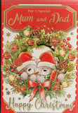 Mum & Dad Christmas - Cute Bears in Wreath