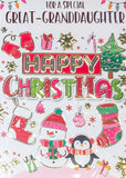 Great Granddaughter Christmas - Snowman & Penguin Happy