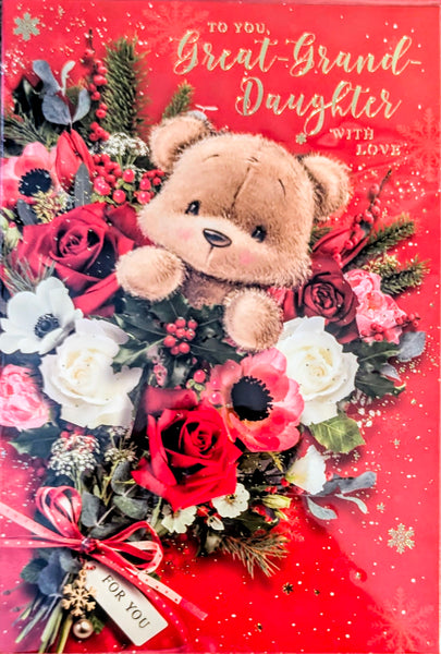 Great Granddaughter Christmas - Cute Bear In Bouquet