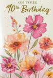 90 Birthday Female - Traditional Pink Flowers