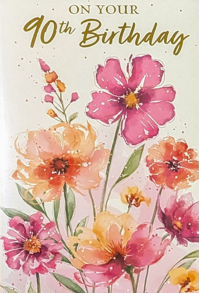 90 Birthday Female - Traditional Pink Flowers