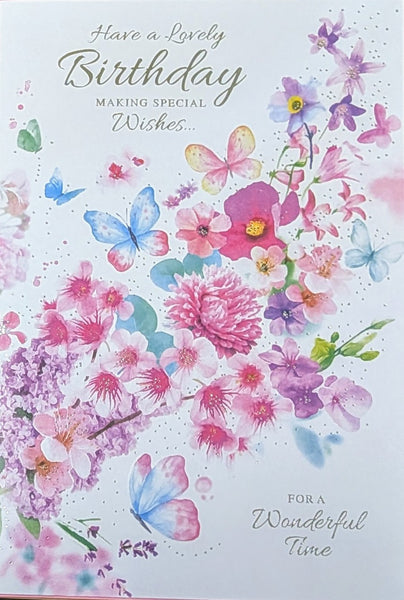 Open Female Birthday - Traditional Flowers & Butterflies