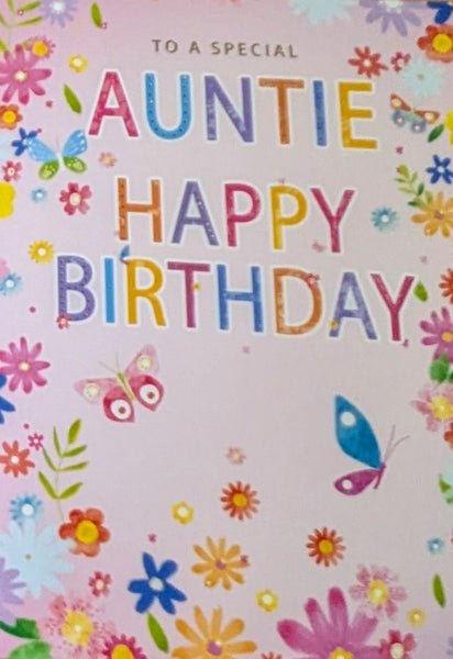 Auntie Birthday - Traditional Butterflies & Flowers