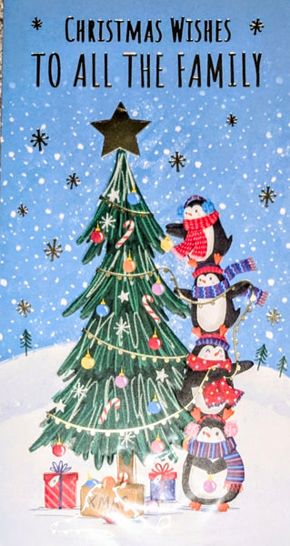 To All The Family Christmas - Slim Cute Penguins & Tree