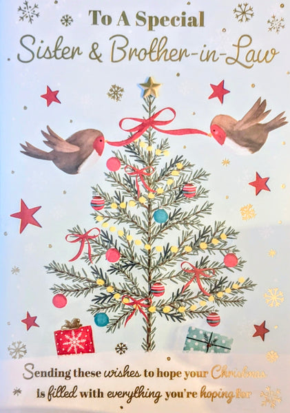 Sister & Brother In Law Christmas - Large Traditional Robins & Tree