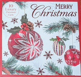 Box Of 10 Christmas Cards - Traditional Baubles
