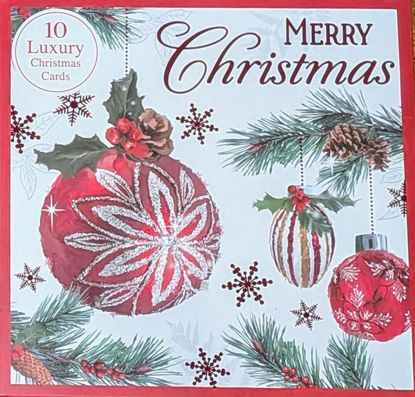 Box Of 10 Christmas Cards - Traditional Baubles