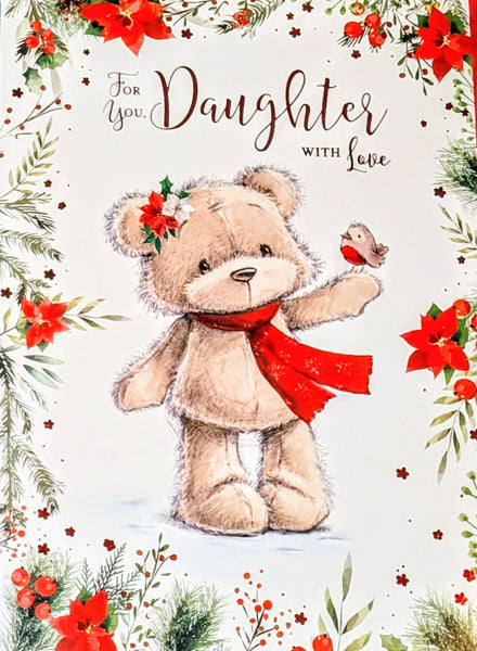 Daughter Christmas - Large Cute Bear With Robin