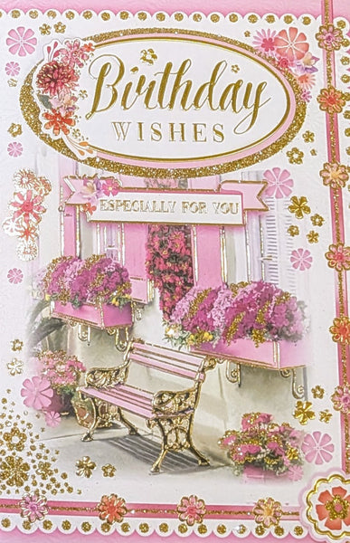 Open Female Birthday - Traditional Bench & Flowers