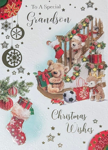 Grandson Christmas - Cute Bears On Stairs