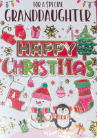 Granddaughter Christmas - Snowman & Penguin Happy