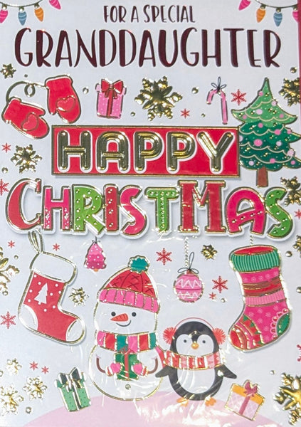 Granddaughter Christmas - Snowman & Penguin Happy