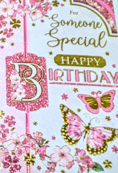 Someone Special Birthday - Traditional Pink & Gold Butterflies