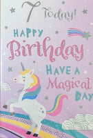 7 Girl Birthday - Unicorn & Rainbow Magical Day