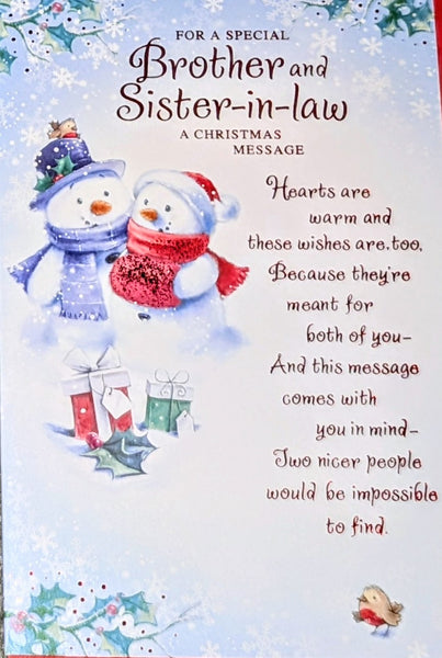 Brother & Sister In Law Christmas - Cute Snowman Words