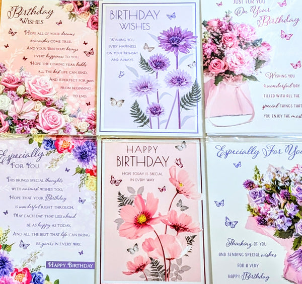 3 x Open Female Birthday Cards - Flowers