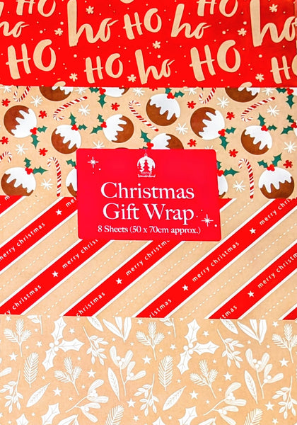 Christmas Wrapping Paper (8 Sheets)  - Traditional