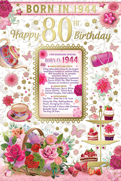 80 Female Year Card - Born In 1944 Keepsake