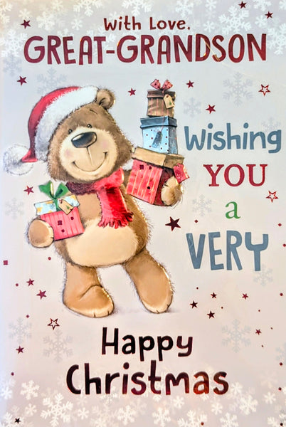 Great Grandson Christmas - Cute Bear With Gift Boxes