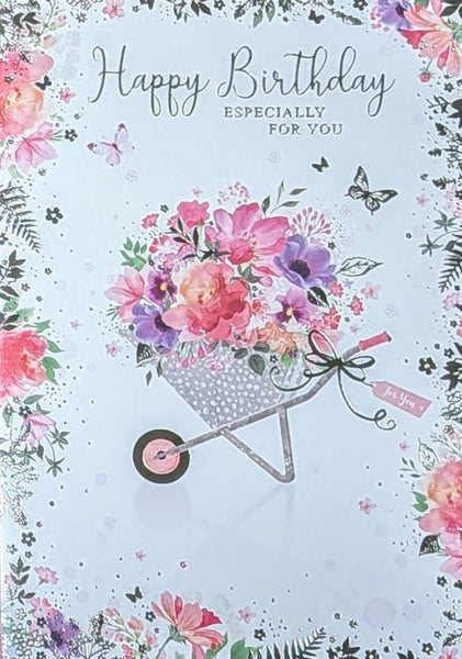 Open Female Birthday - Traditional Flowers In Wheelbarrow