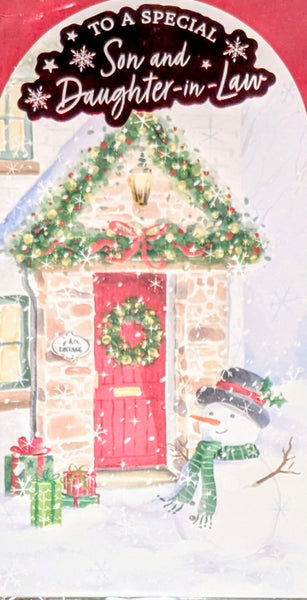 Son & Daughter In Law Christmas - Slim Traditional Door & Snowman