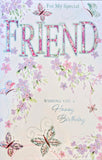Friend Birthday - Butterfly & Flowers  Words