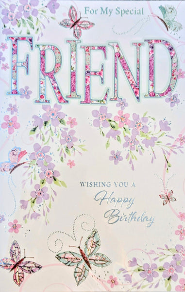 Friend Birthday - Butterfly & Flowers  Words