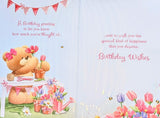 Open Female Birthday - Cute Bear With Bouquet Blue