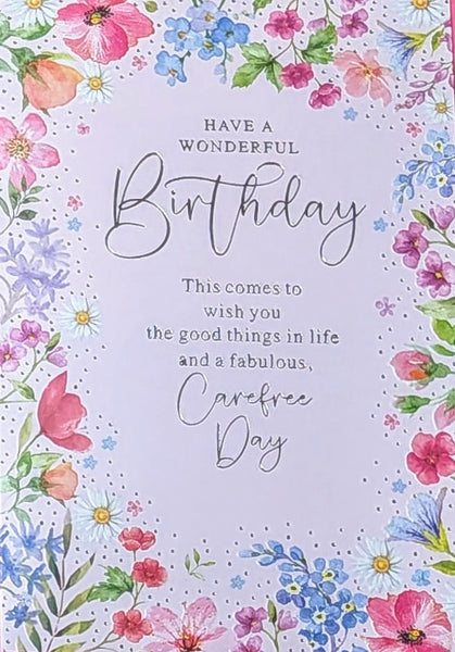Open Female Birthday - Traditional Lilac Flowers & Words